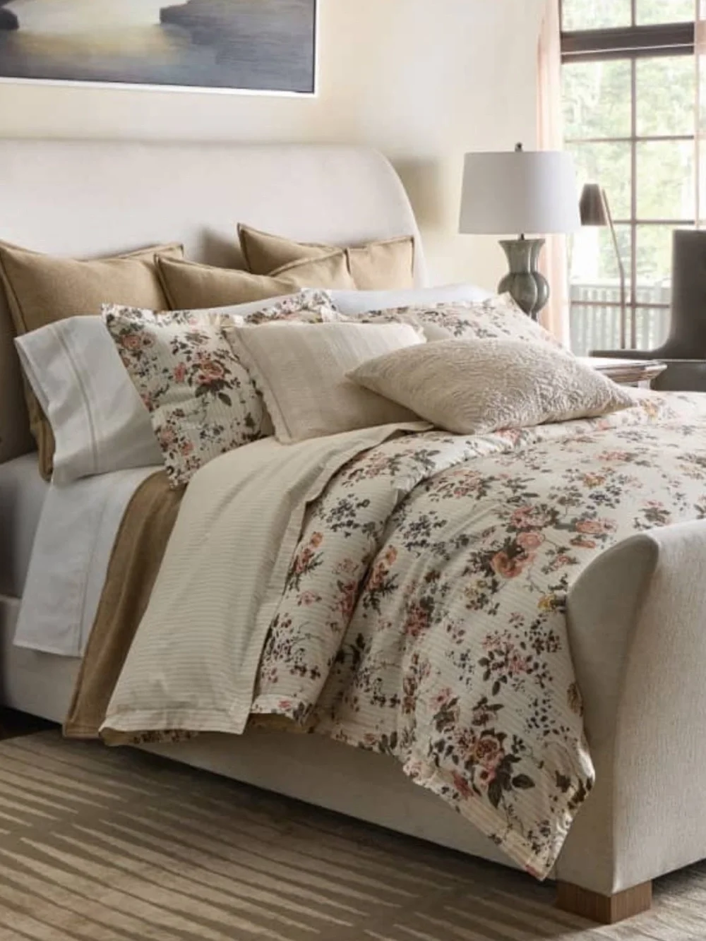 Ralph Lauren Thompson Cotton Floral Stripe Set Of 2 King Pillow Shams $430 NWT